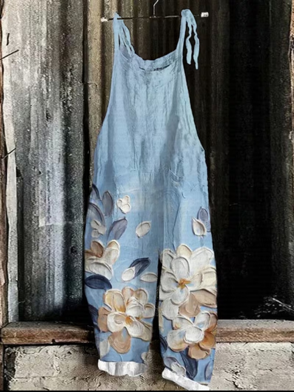 Light Blue Floral Tie-Strap Women's jumpsuit